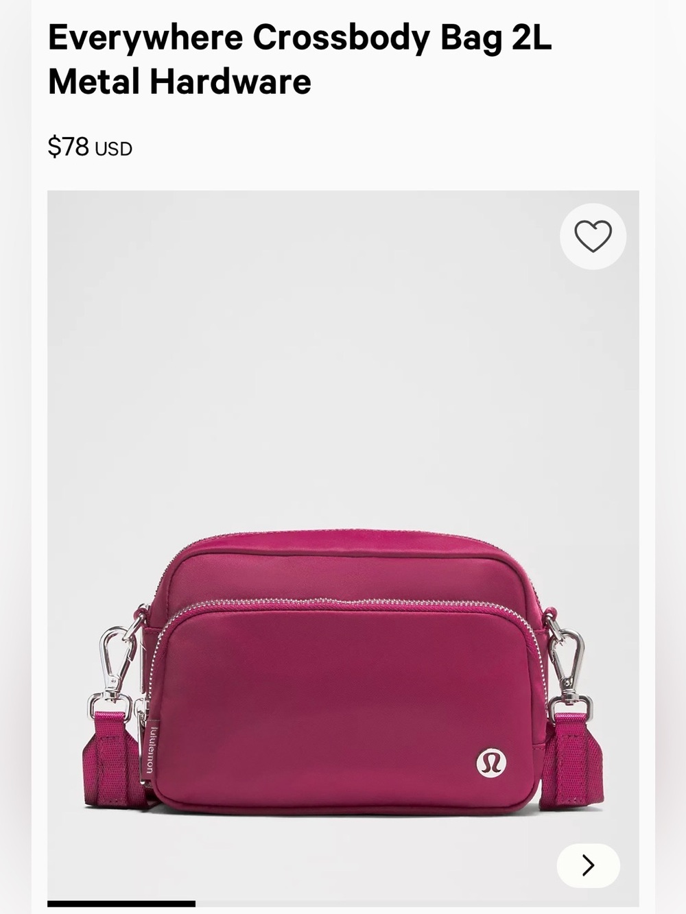 lululemon athletica Everywhere Crossbody Bag Metal Hardware Berry Rumble/GOLD - Picture 2 of 16